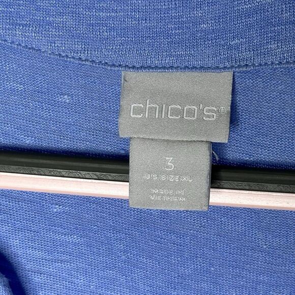 Chicos Linen Short Sleeve Tunic V Neck Shirt top size 3 XL BLUE - Picture 2 of 6